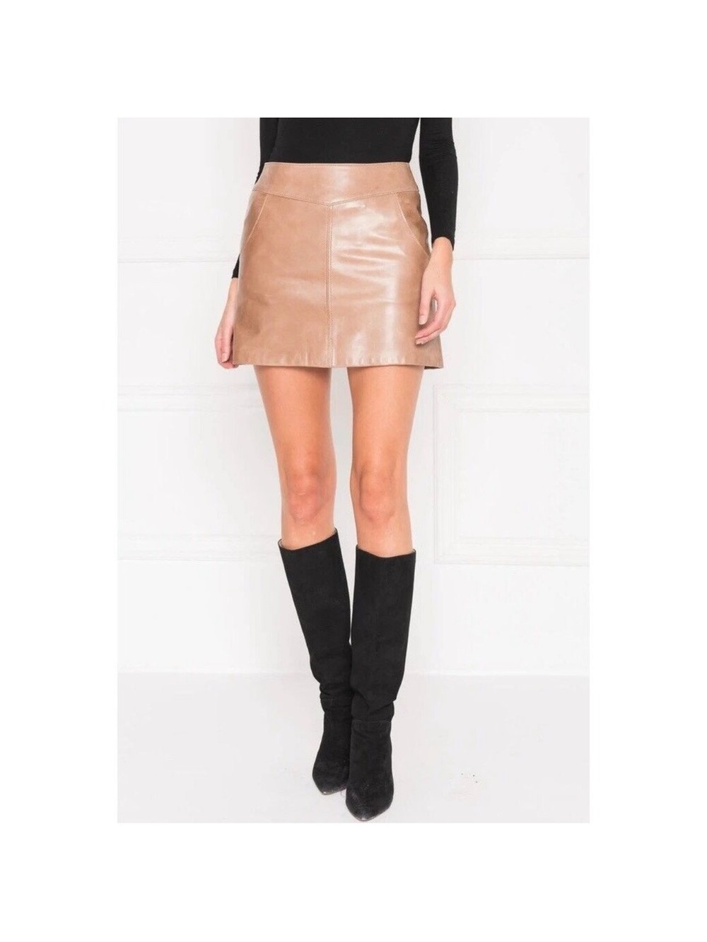 LAMARQUE PEGGY A Line Lthr Skirt Camel - NWT - Picture 2 of 11